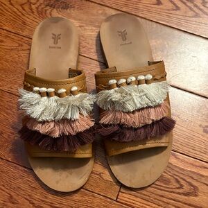 Frye Multicolor Fringe Slide Sandals